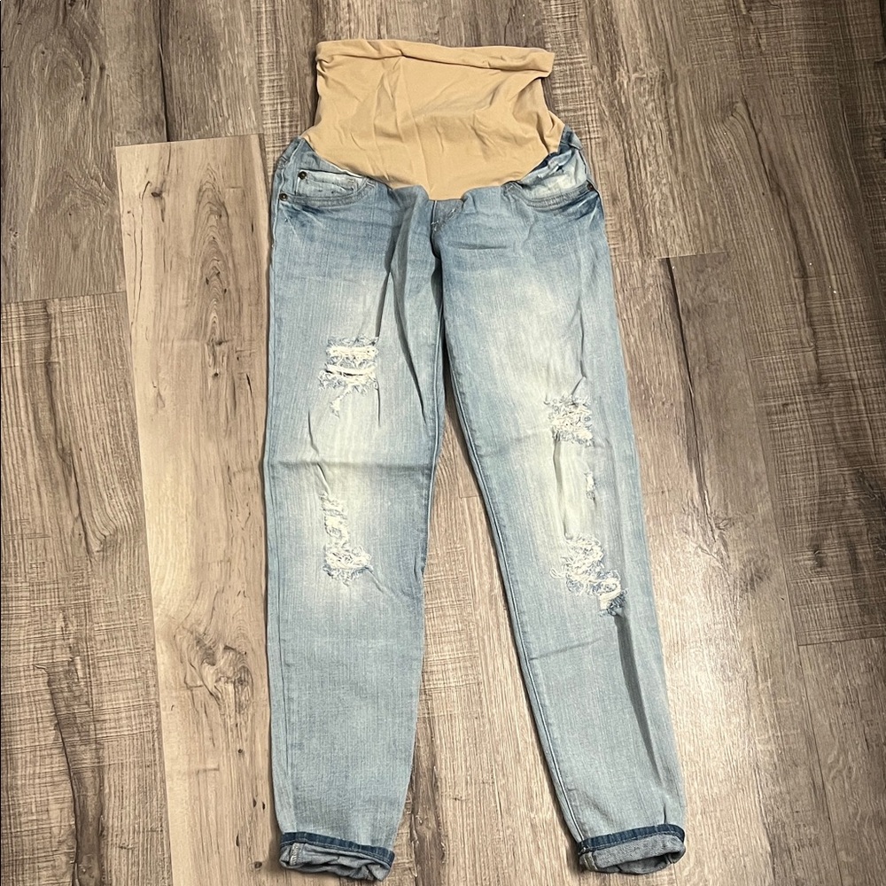 Indigo Blue Maternity Women's Light Denim Boyfriend Jeans